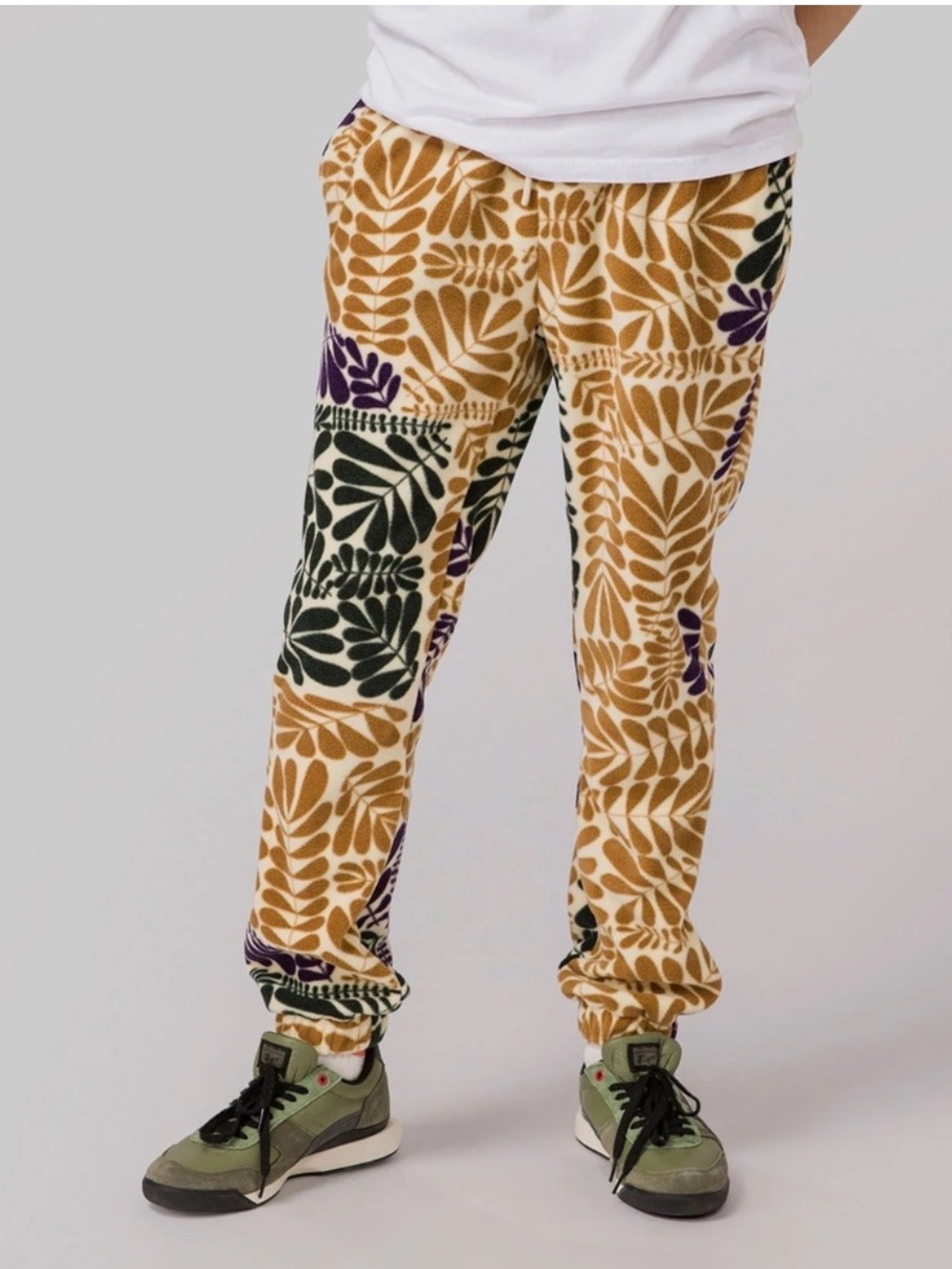 Parks Project Big Sur Ferns Polar Fleece Joggers Tan Green Purple Drawstring-M